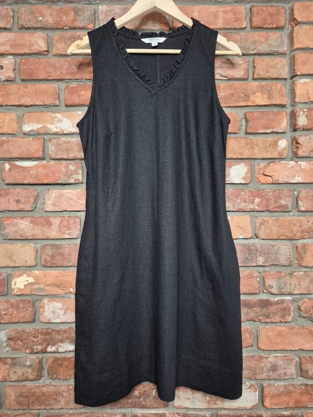 Briggs New York Linen Blend Sleeveless Shift Dress Size S Ruffle Black